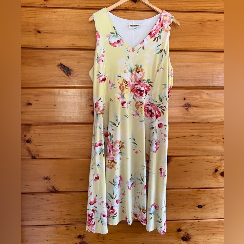 NORM THOMPSON Yellow & White Floral Sleeveless Midi Sundress Dress V Neck Large